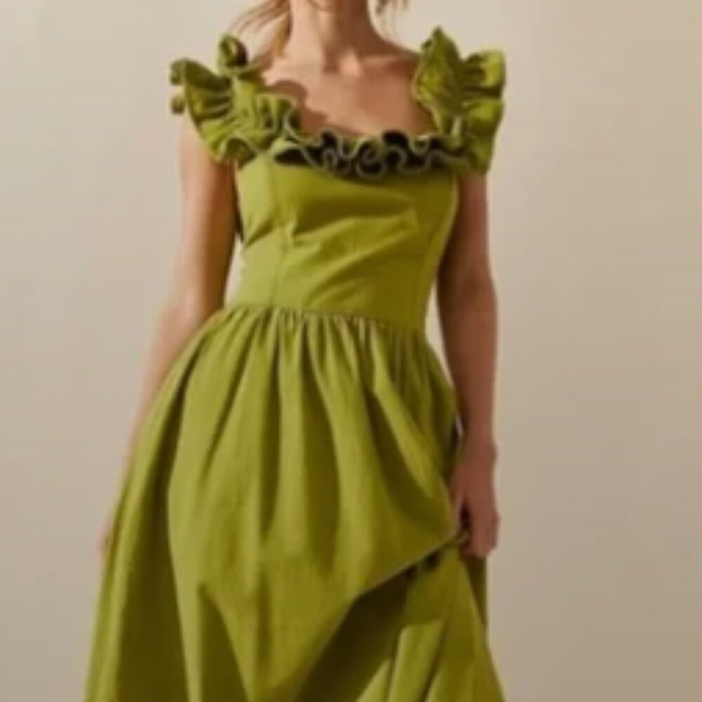 Free People Ruffle It Up Midi Dress Green- XS